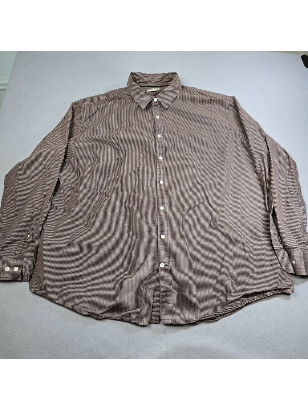 St John’s Bay Mens 2XL 80’s 2-Ply Button Up Brown Striped Long Sleeve Shirt